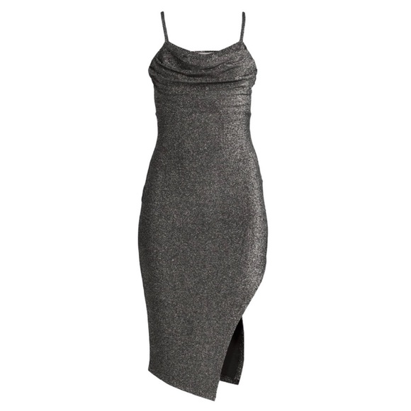 Madden NYC Slate Gray Sparkle Asymmetrical Dress Size Medium (7-9) - Picture 8 of 11